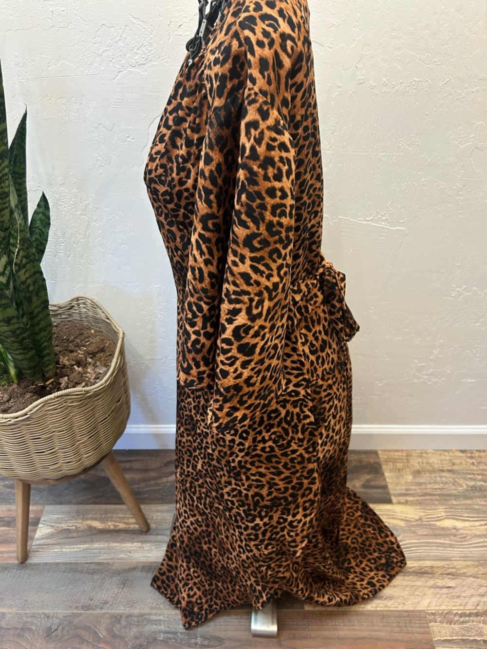 bobeau Leopard Print V-Neck Midi Dress - Brown & Black Wrap Dress - Picture 3 of 5